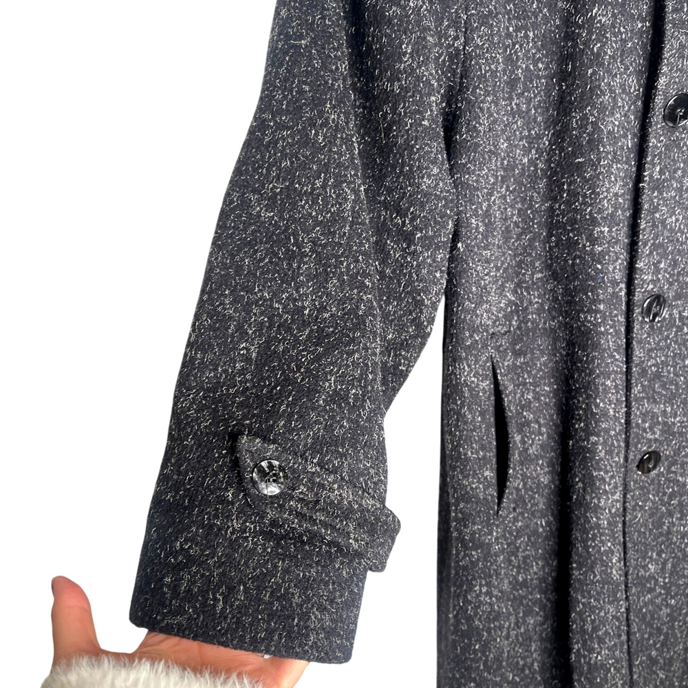 Neiman Marcus L Speckled Wool Coat  $750 Leather Oversized Slouchy Jacket Black - Picture 7 of 15
